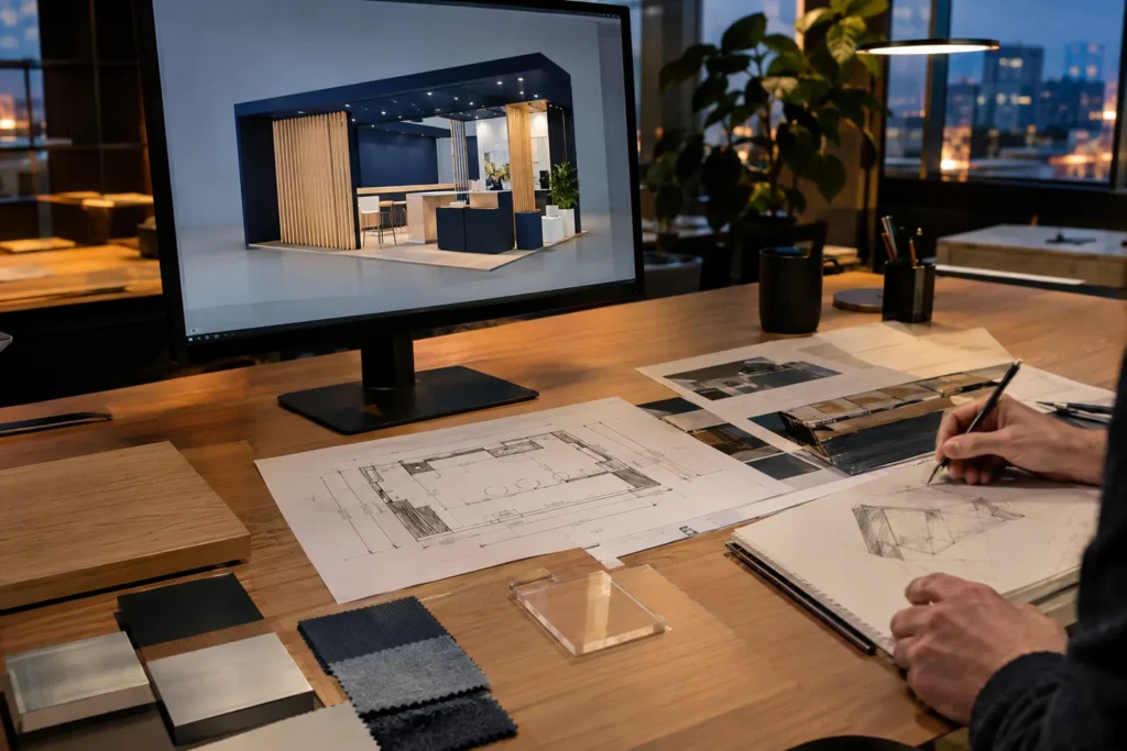 Progetto 3D di uno stand fieristico