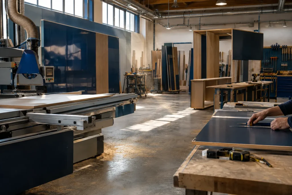 Laboratorio di falegnameria per la produzione di stand fieristici